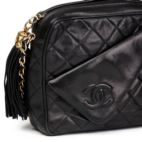 vintage chanel black lambskin tassel shoulder bag|Vintage Chanel camera bags.